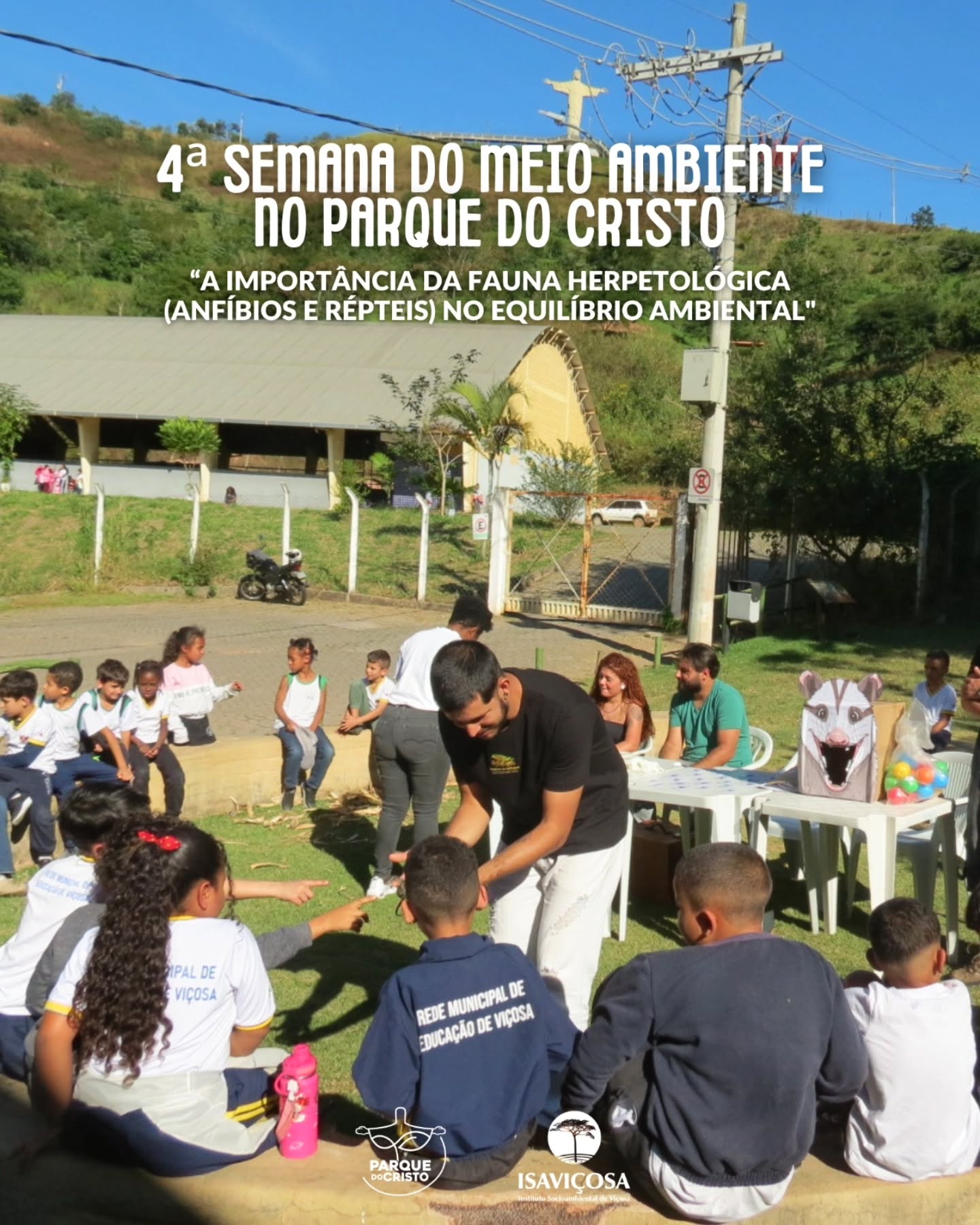 Semana do Meio Ambiente 2026 leva mais de 100 crianças ao Parque do Cristo para conhecer anfíbios e répteis